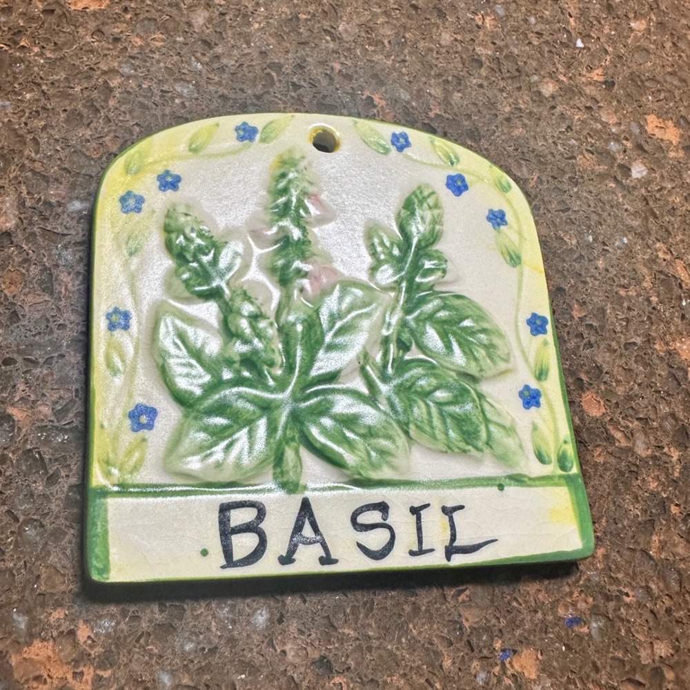 Ganz Ceramic Basil Garden Marker Plaque Label Decor Vintage